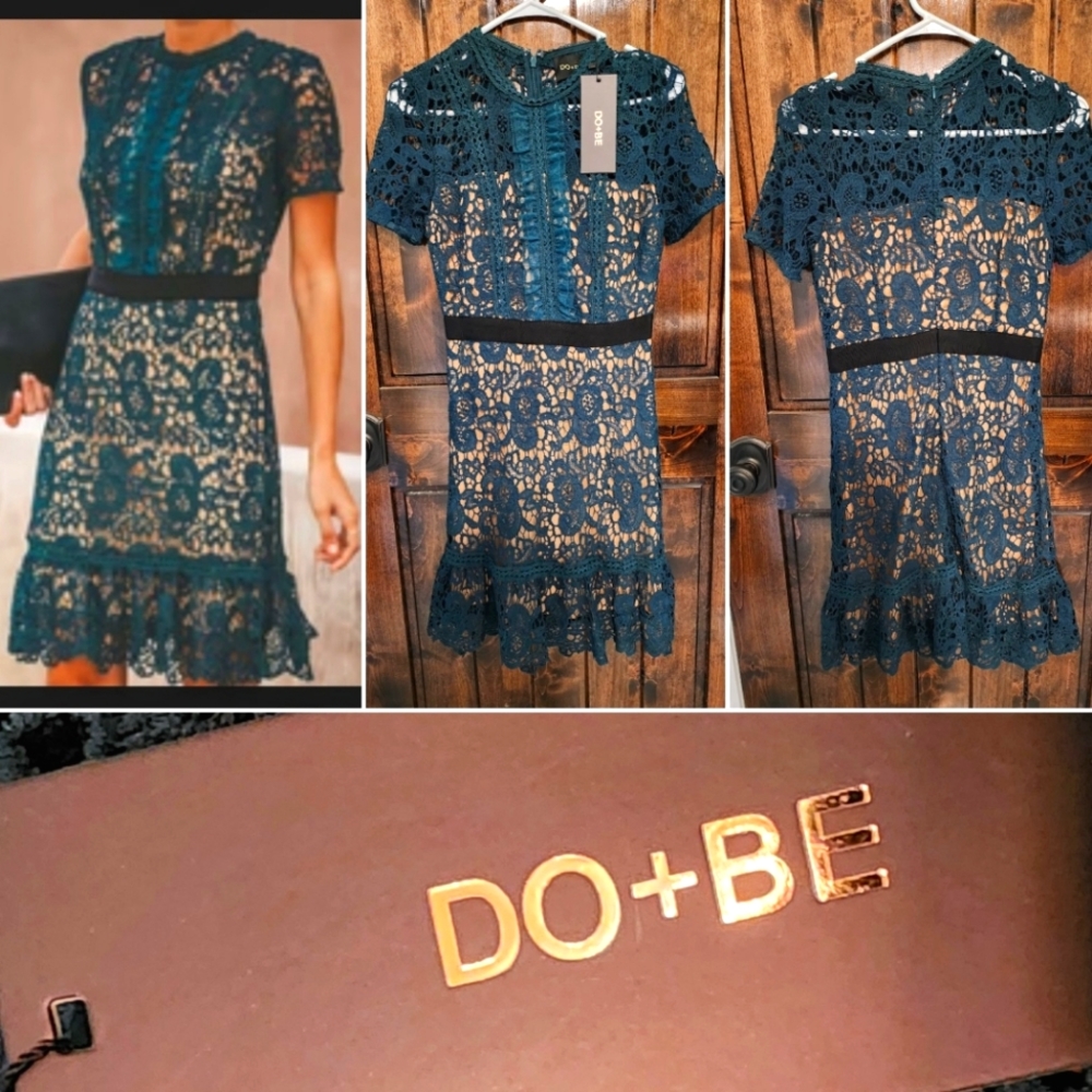 DO+BE Dark Teal Lace Overlay Dress - NWT - Sz Small